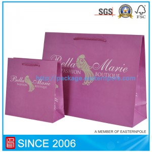 Purple paper bag with knotted handle