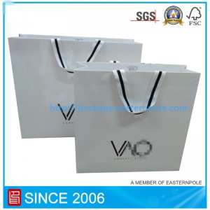Luxury white paper bag for clothing with inverted bottom